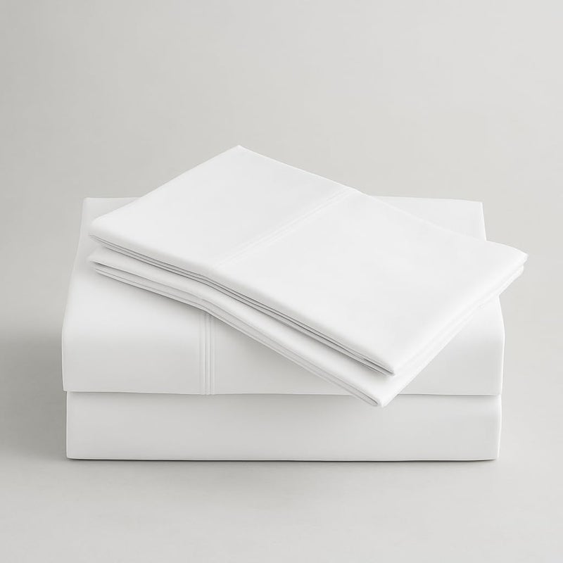 Peru Pima 415 Thread Count Percal Queen Sheet Set - 100% Peruvian Pima Cotton, 4 Piece (Flat, Fitted, 2 Pillowcases) - Cooling, Crisp, Deep Pocket, Hotel Quality Bedding - White - Image 1